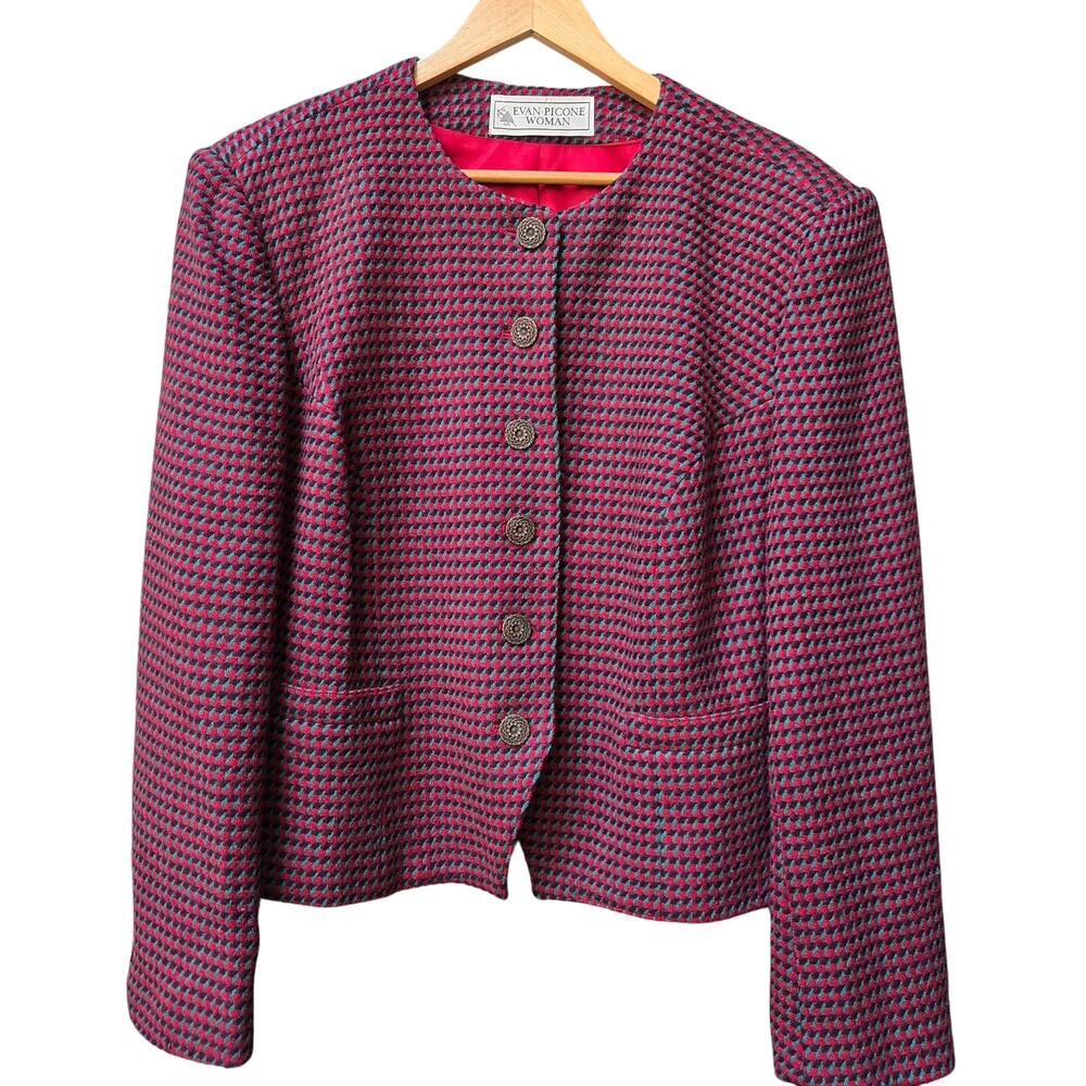 Evan-Picone Women Vtg Old Money Preppy Classic Tweed Wool Blend Blazer 16W USA